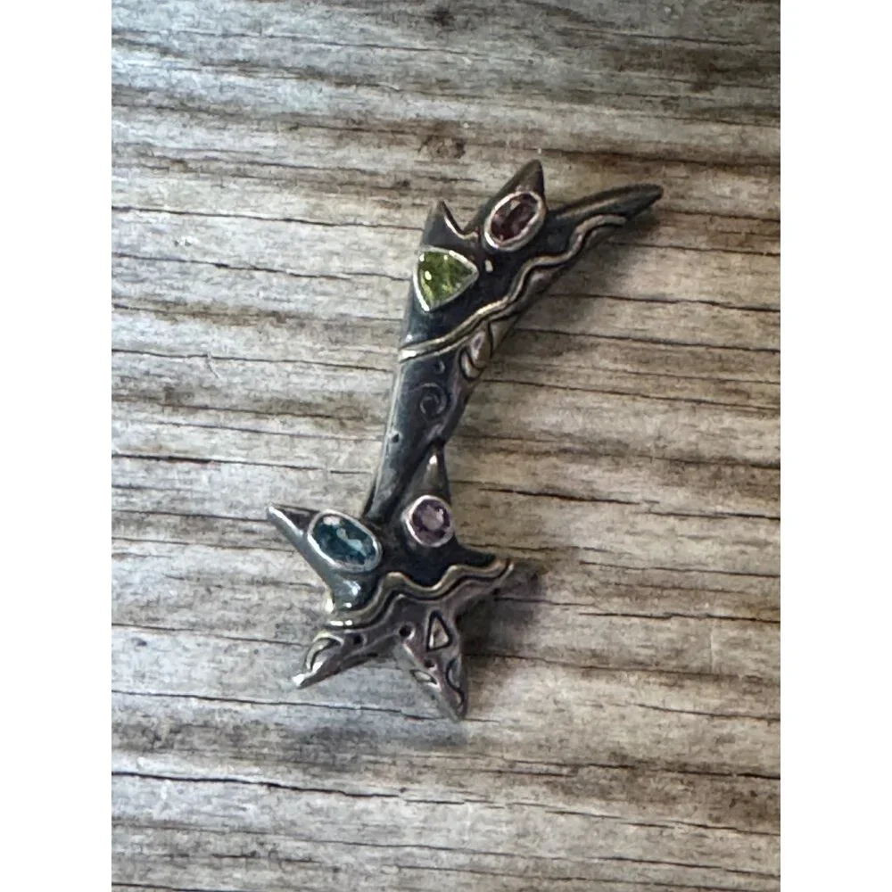 Sterling Silver Star Pin Brooch With Gemstones 2" 9.2g Vintage 925 - Picture 3 of 6